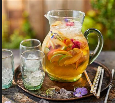 White Sangria in a jar and glasses