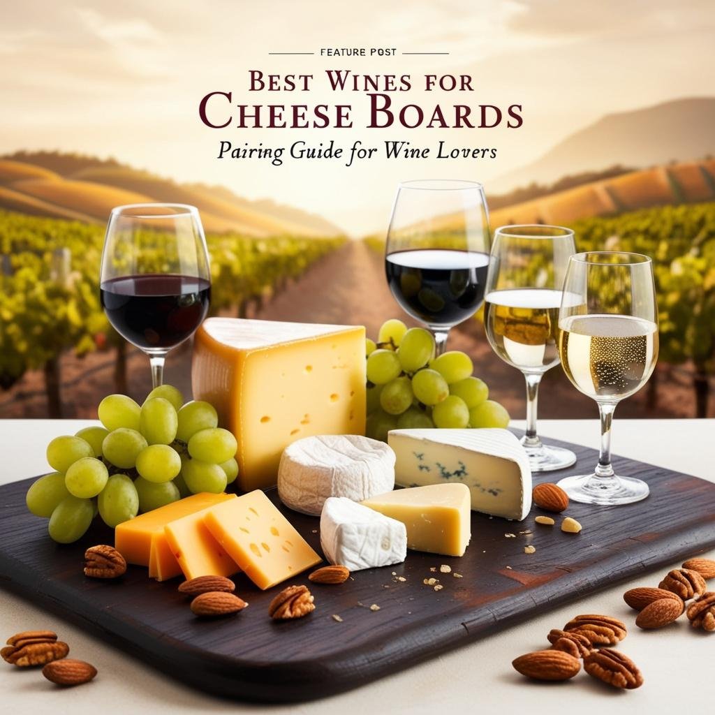 Assorted cheeses on a rustic board with red and white wine glasses, figs, grapes, and nuts — ideal wine and cheese pairing spread