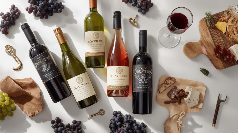 Glass of low-alcohol white wine on a table with grapes and herbs, representing the mindful drinking trend of 2025