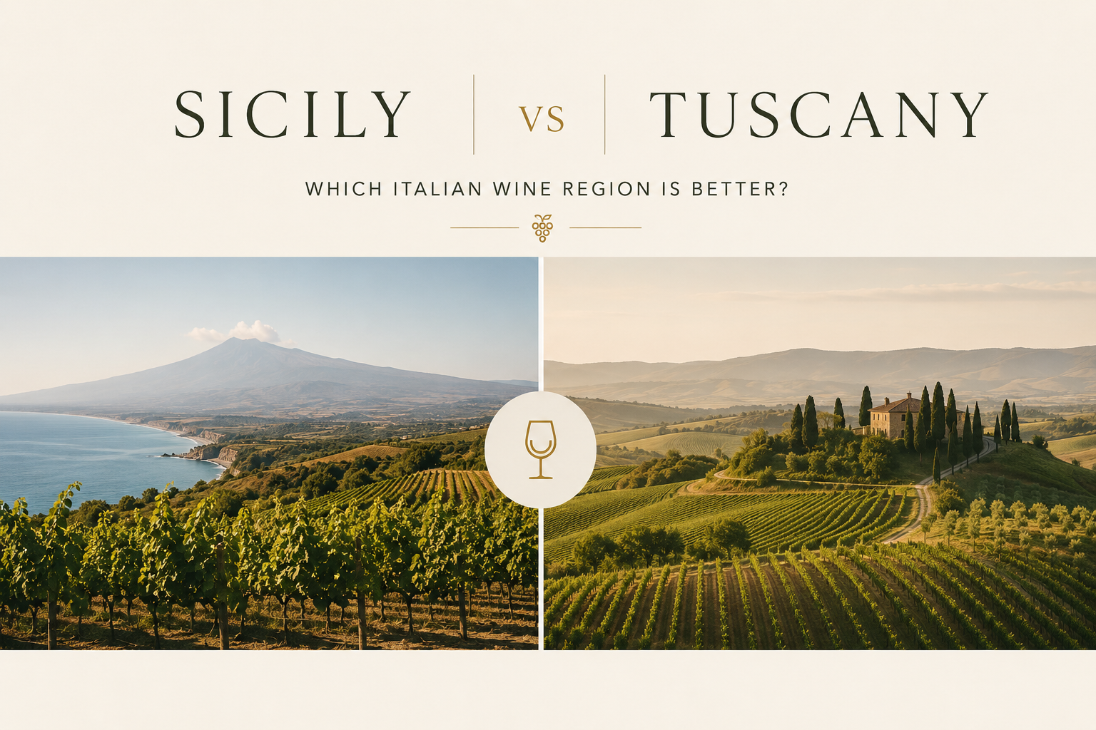 Sicily vs Tuscany wine vacation comparison featuring vineyards and coastal landscapes