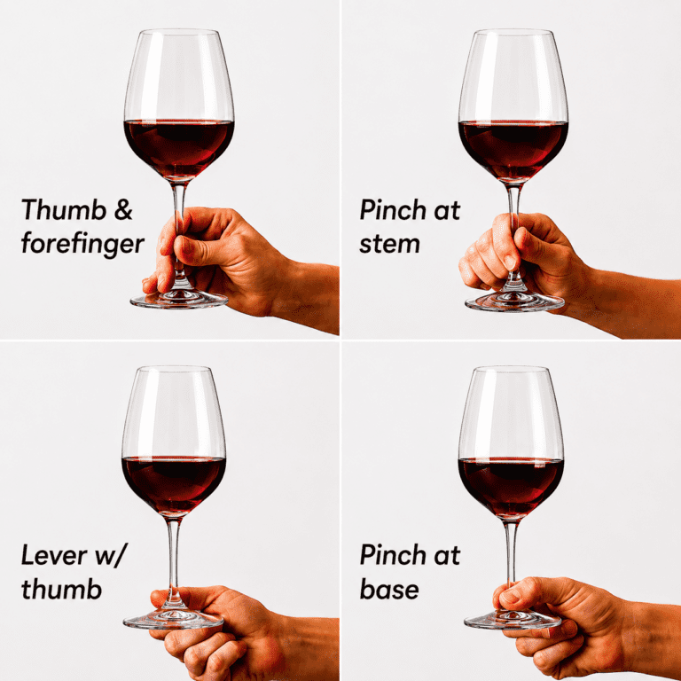 Different ways to hold a red wine glass correctly