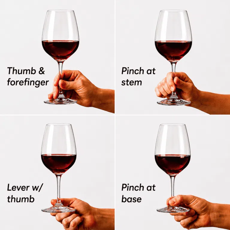 Different ways to hold a red wine glass correctly