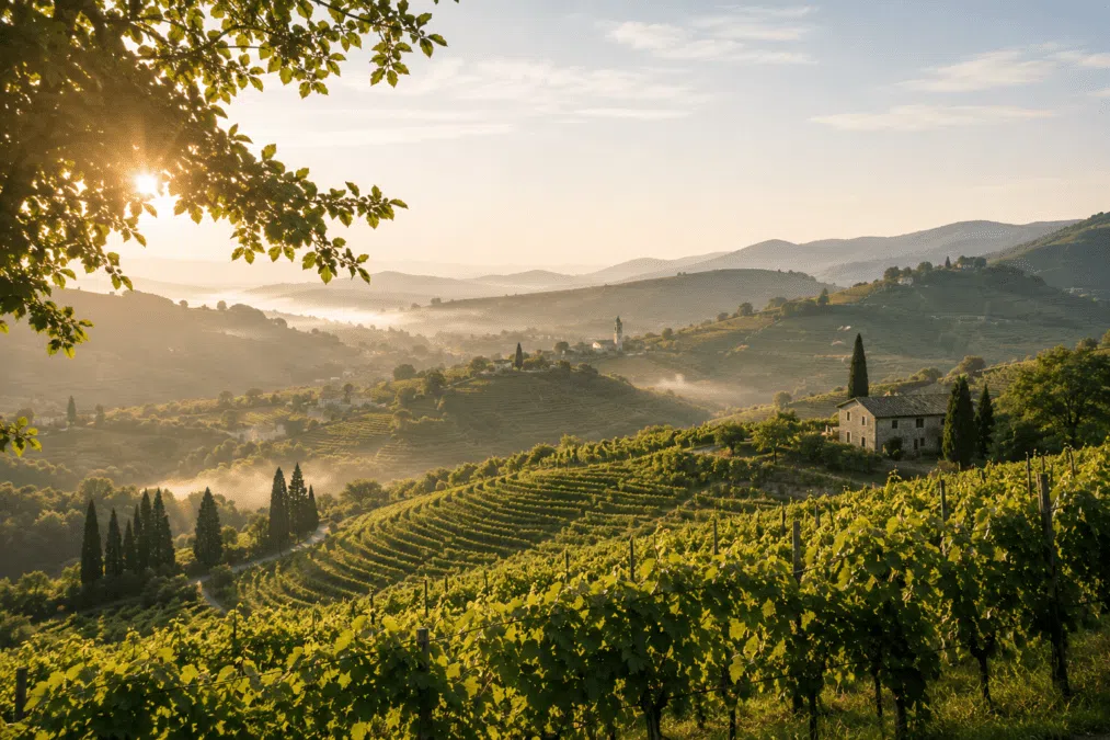 Prosecco vineyard hills near Follina in Veneto