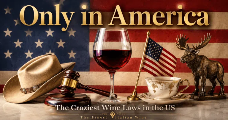 A wine glass beside an American flag — illustrating the craziest wine laws in the United States