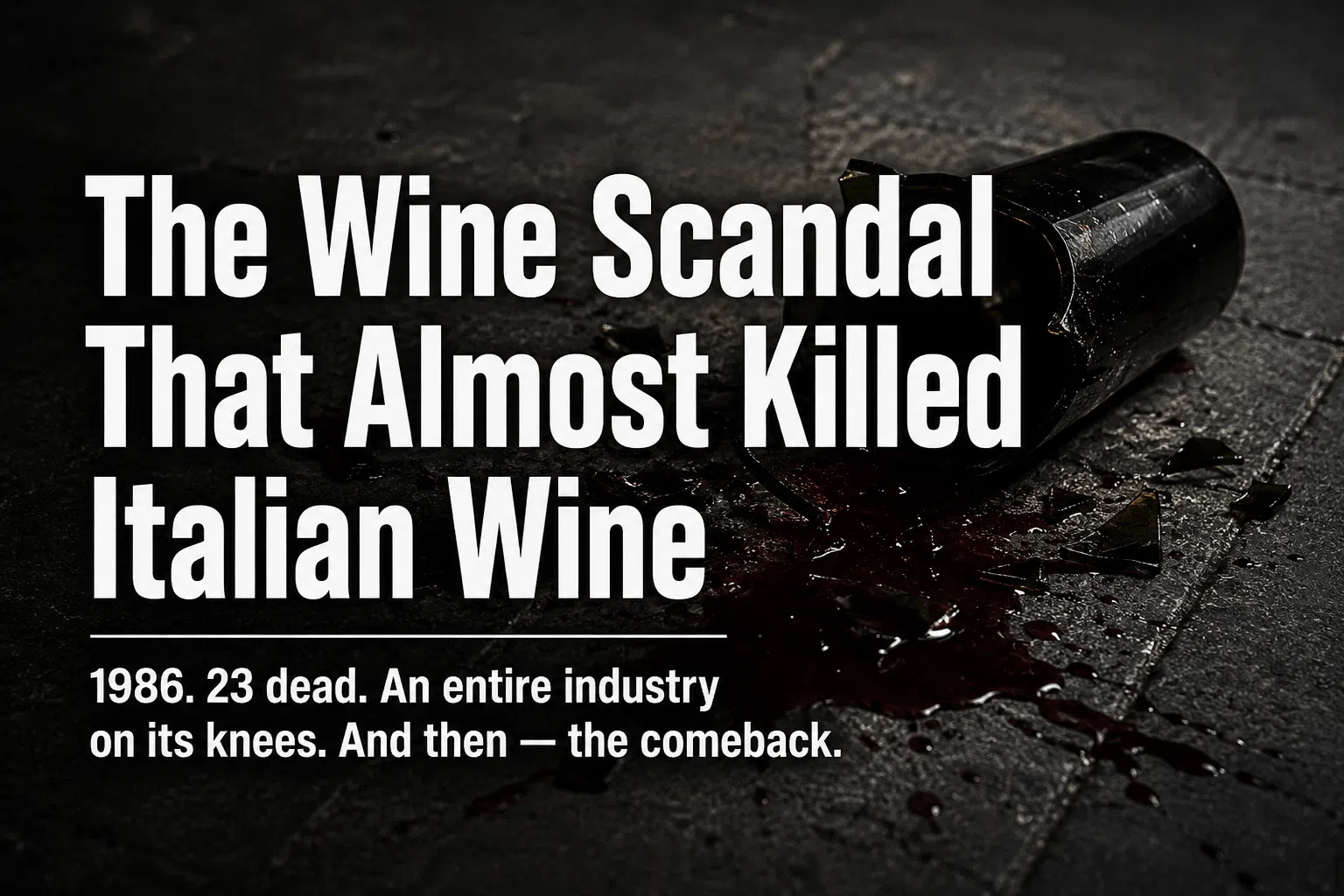 Broken Italian wine bottle representing the 1986 methanol wine scandal that devastated the Italian wine industry