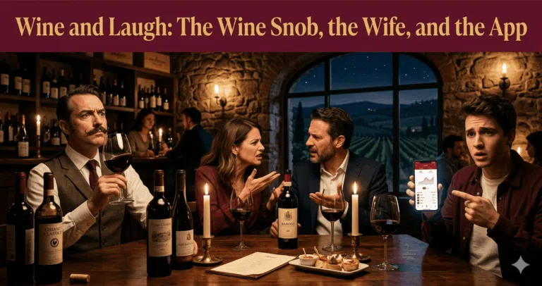 Three funny wine jokes that make you laugh — the wine snob, the wife, and the wine app by thefinestitalianwine.com
