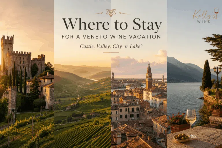 Where to stay for a Veneto wine vacation featuring a castle, vineyard valley, historic city, and lakeside scenery in northern Italy.