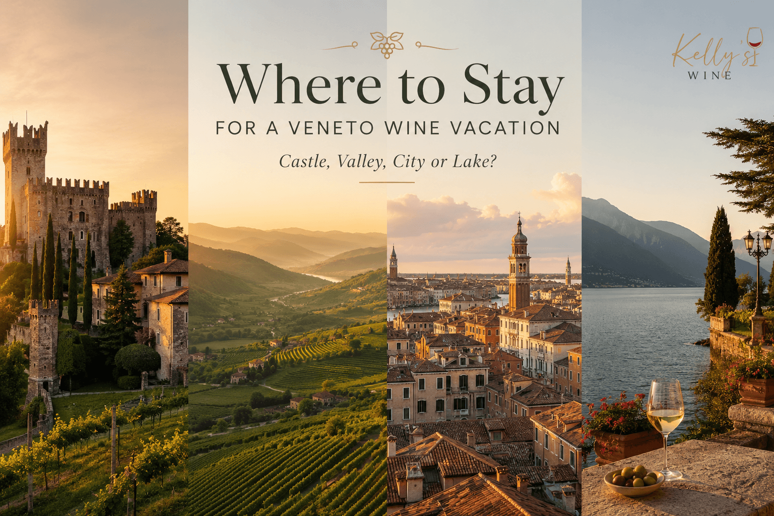 Where to stay for a Veneto wine vacation featuring a castle, vineyard valley, historic city, and lakeside scenery in northern Italy.