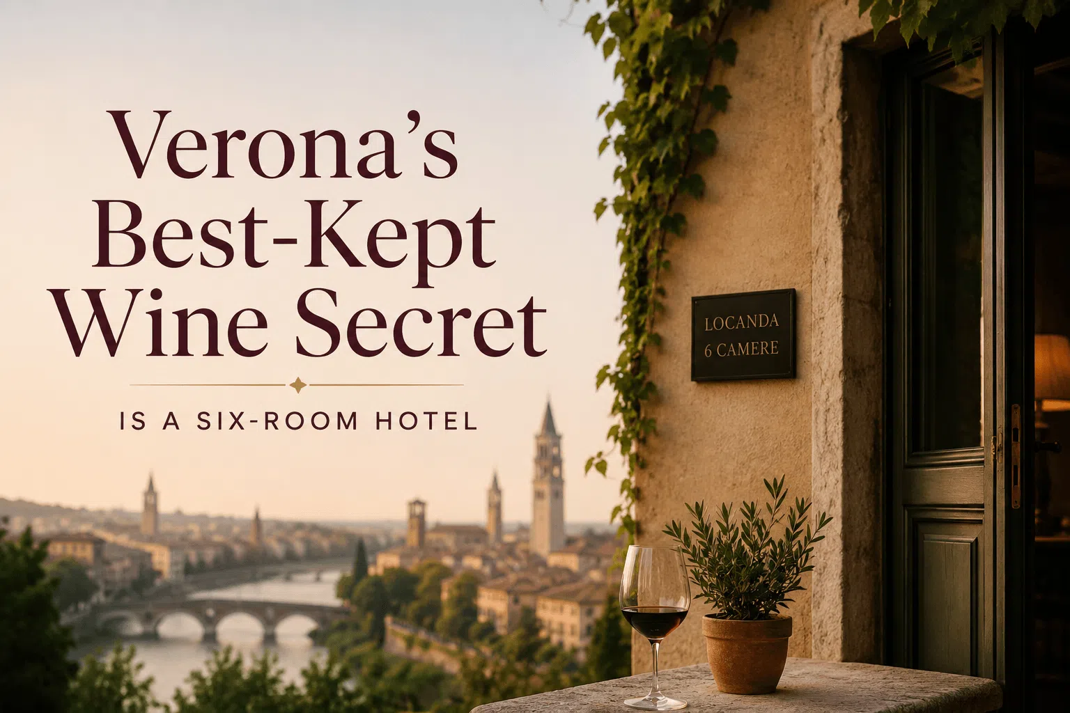 erial view of a secluded six-room boutique hotel and historic estate surrounded by lush vineyards in Verona's wine country.