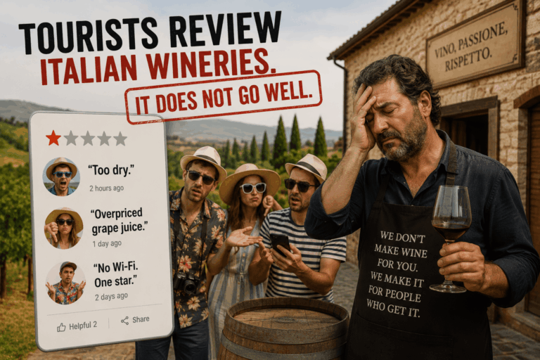 Tourists leaving funny bad reviews of an Italian winery while the winemaker reacts