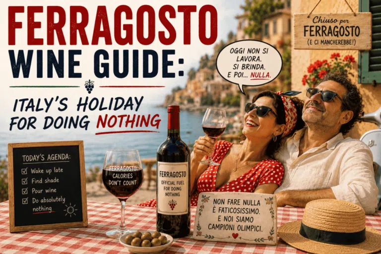 Italian couple enjoying wine during Ferragosto holiday in Italy