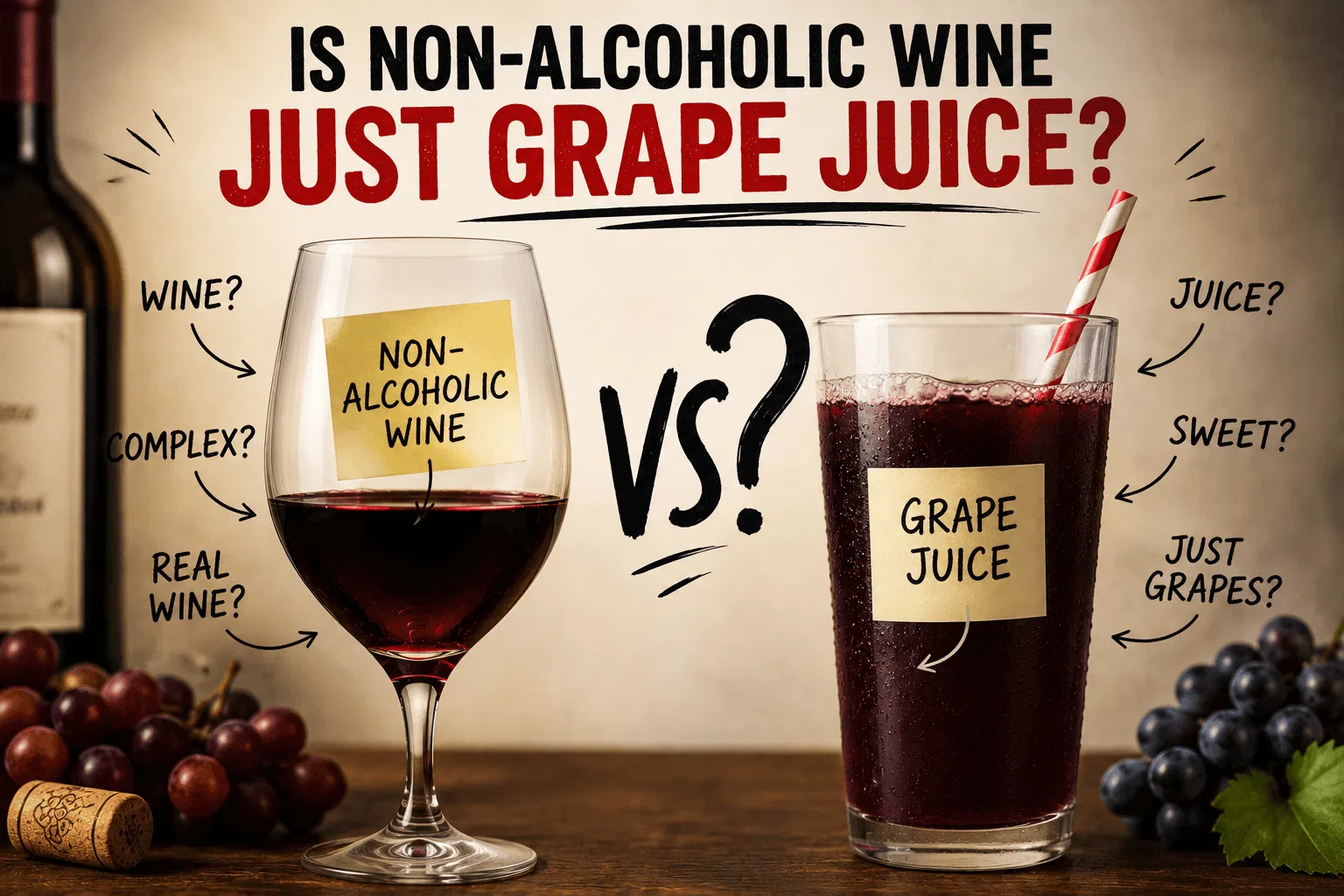 Non-alcoholic wine vs grape juice comparison