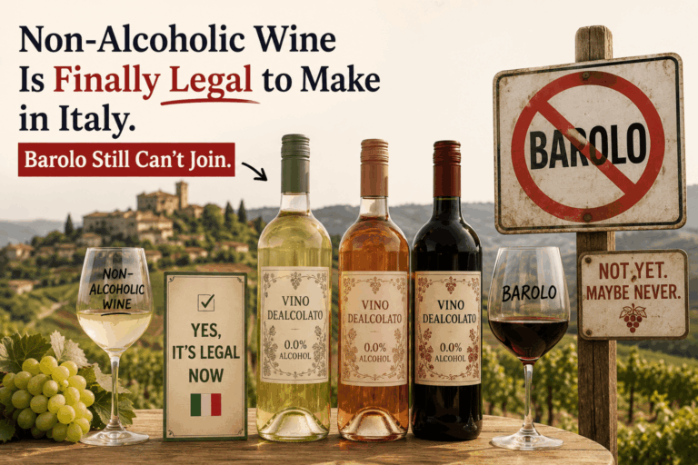 Non-alcoholic wine in Italy with Barolo excluded from dealcoholized wine production