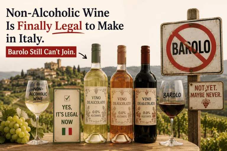 Non-alcoholic wine in Italy with Barolo excluded from dealcoholized wine production