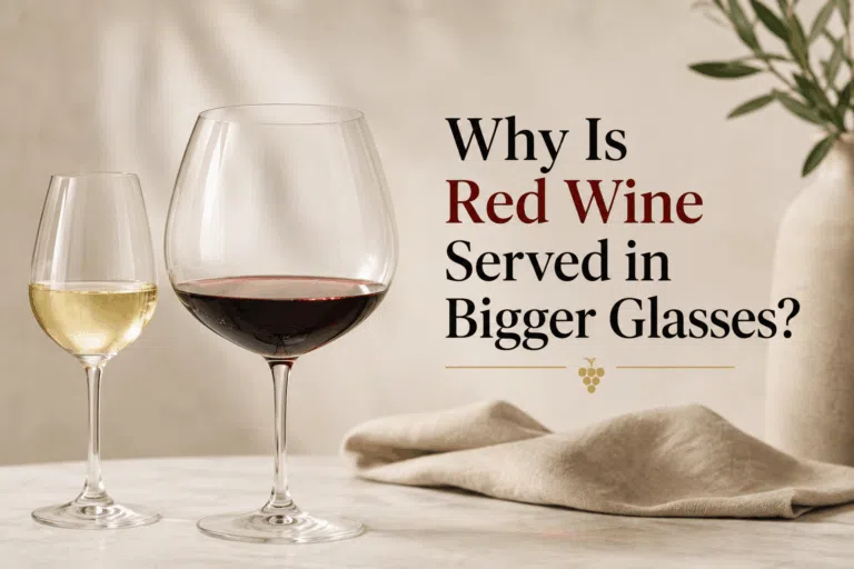 Why is red wine served in bigger glasses? Large red wine glass beside a smaller white wine glass showing the difference in bowl size.