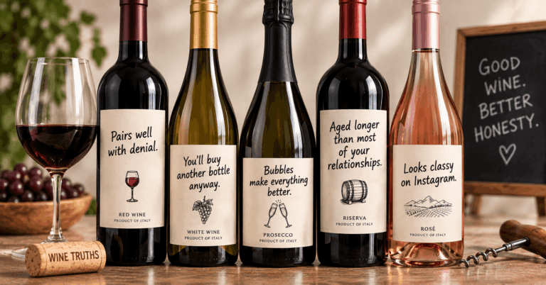 Funny honest wine labels showing what wine bottles would say if they told the truth