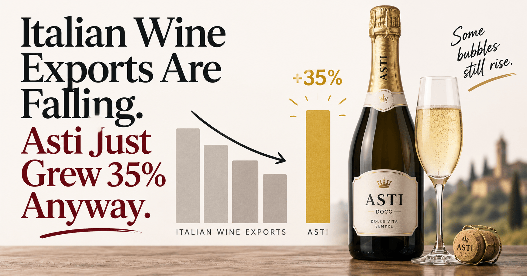 Italian wine exports falling while Asti wine grows 35 percent