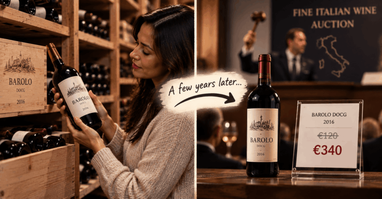 Italian wine collector storing Barolo and Brunello before selling the wine for a higher price years later