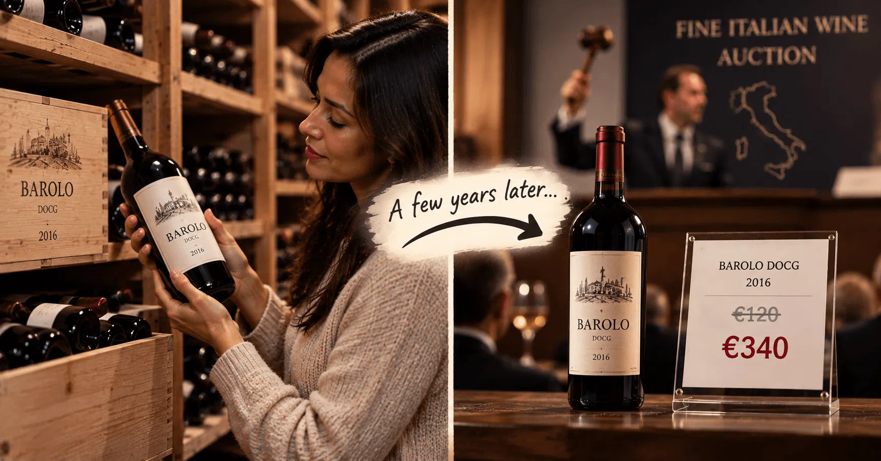 Italian wine collector storing Barolo and Brunello before selling the wine for a higher price years later