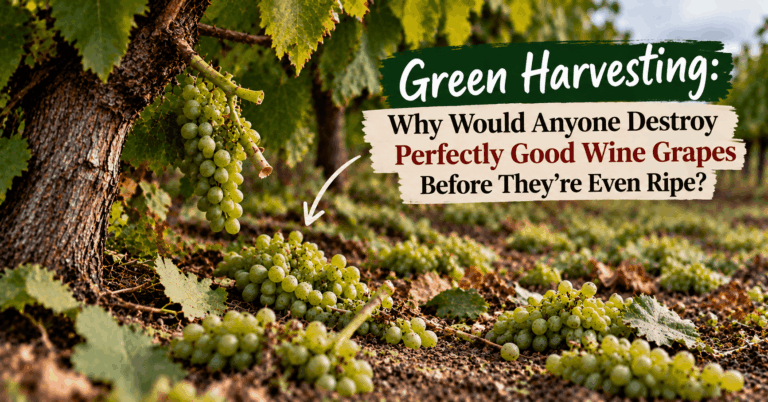Unripe wine grapes deliberately cut from vines during green harvesting and left on the vineyard floor