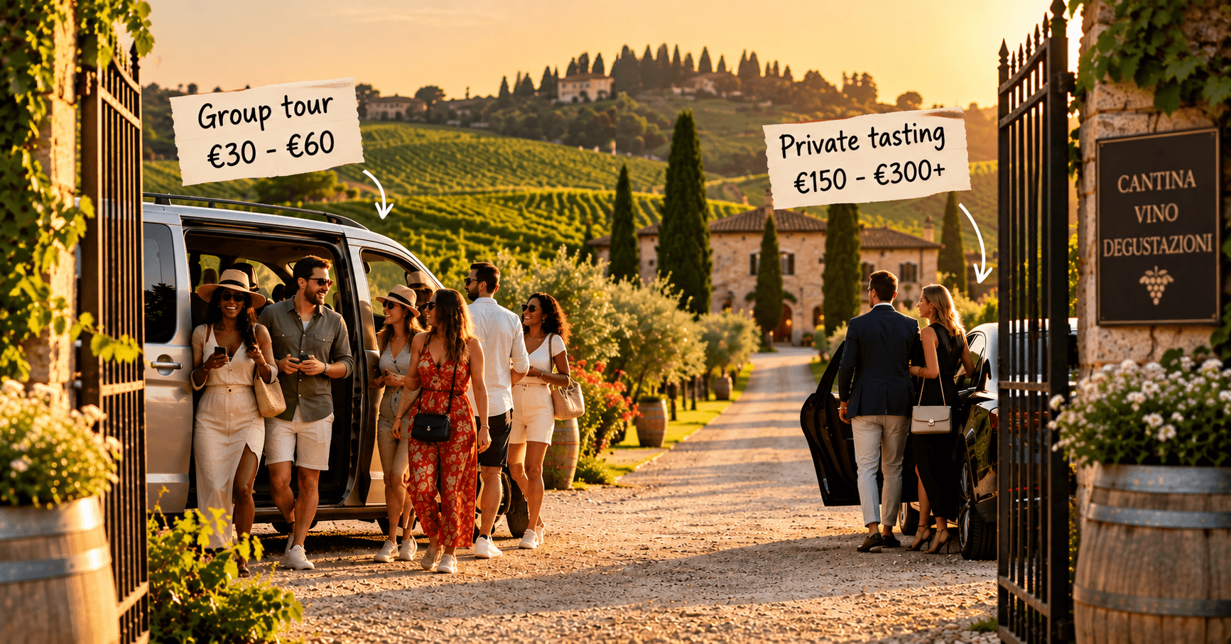 Group wine tour and private wine tasting in Veneto showing different tasting prices